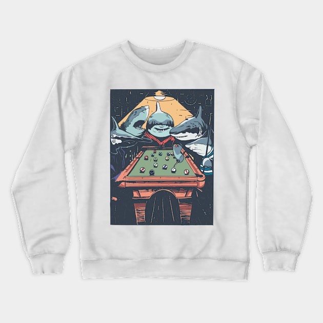 Sharks Playing Pool Billard Crewneck Sweatshirt by Watersolution